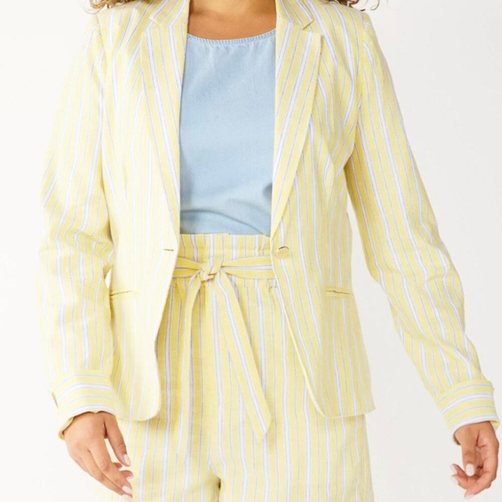 RSVP DRAPER JAMES | Preppy Yellow White Blue Blazer Linen Cotton Jacket | XXL